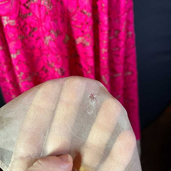 Tracy Reese Size 10 Hanky Hem Frock Sheer Lace Overlay Geranium Pink *Flaw - Picture 12 of 16